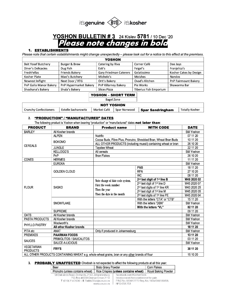 Kosher Consumer Bakery Products